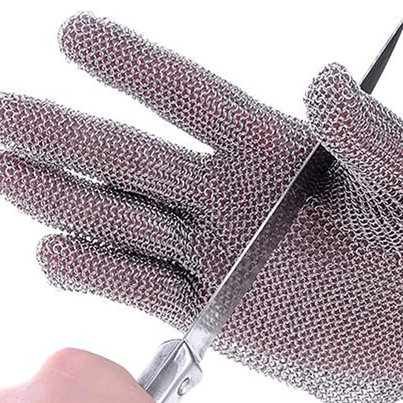 NMSafety 100% 304 Stainless Steel Ring Cut Resistant Butcher Protective Mesh Meat Gloves