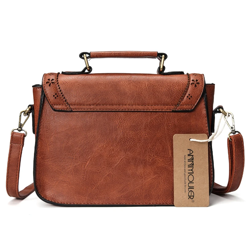 Annmouler marka kobiety torba na ramię Vintage torebka na ramię brązowa wydrążona torba Crossbody torba mała teczka dla pań