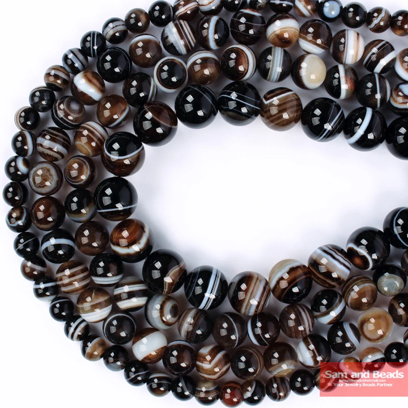 Factory Price A grade Natural Coffee Stripe Agates Beads 4 6 8 10 12MM Pick Size For Jewelry Making CSA50