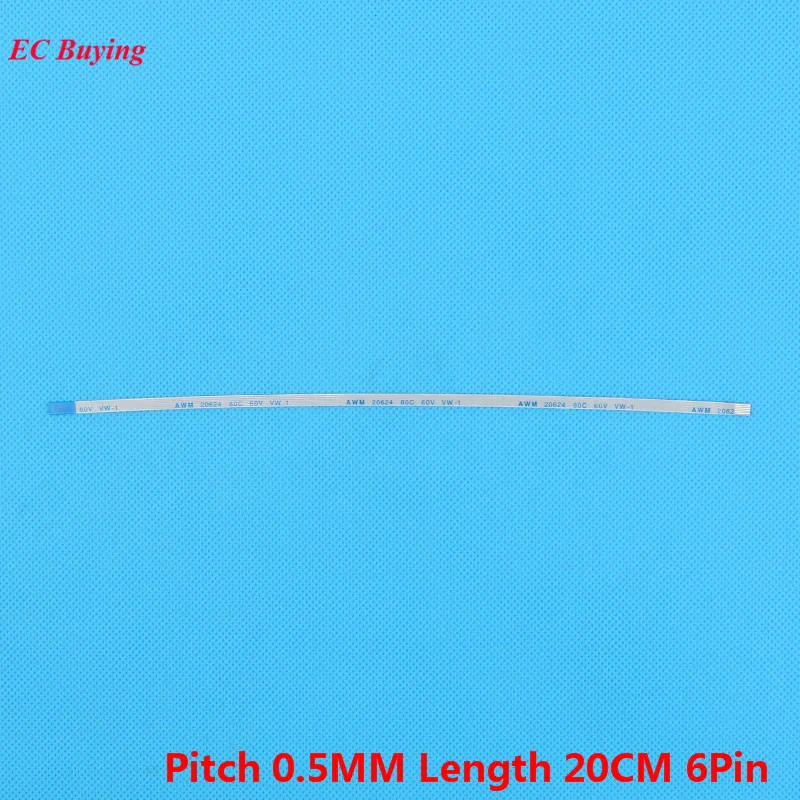 5Pcs FFC 200mm Length 6 Pin Ribbon Cable 6Pin Flat Cable Reverse Direction 0.5mm Pitch 20cm Length Opposite 6Pins For TTL