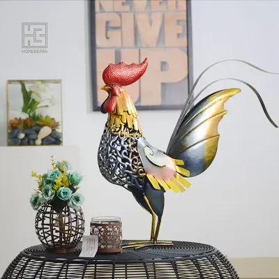 Metal wrought iron rooster golden chicken newspaper Xiaohe old chicken ornaments home creative decorations Zodiac shop lucky gif