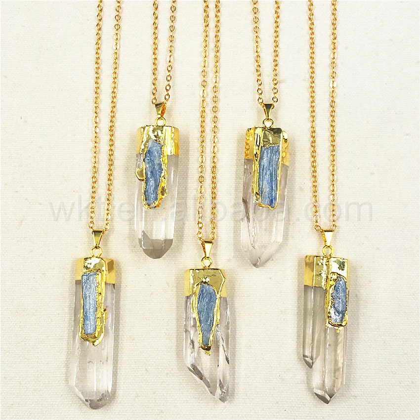 WT-N766 Wholesale Blue Kyanite Stone Pendant Necklace Natural Crystal Stone 24K Gold Plated New Design Jewelry For Ladies