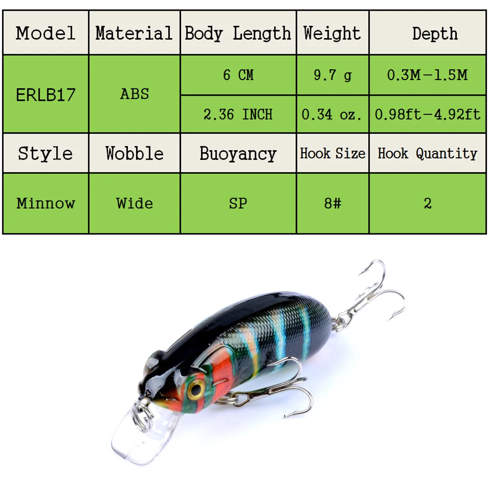 East Rain 6cm 9.7g 6pcs Painted Suspension Bait Freshwater Saltwater Fishing Lure SP Minnow Artificial Hard Bait