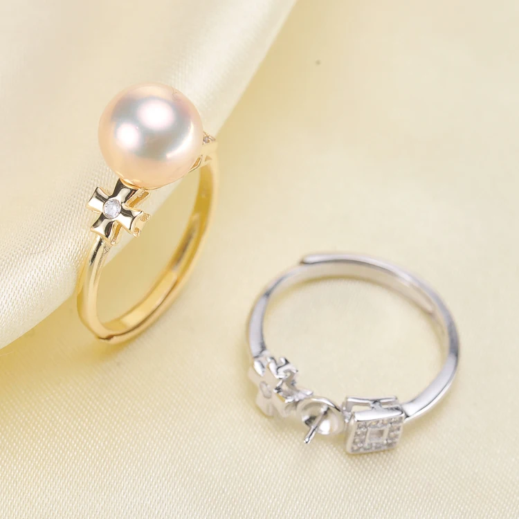 S925 Sterling Silver Adjustable Pearl Rings Settings Women DIY Pearl Rings Components Silver&Gold Color 3Pcs/Lot