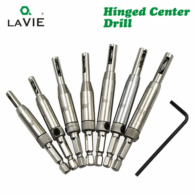 LAVIE 7PCS/lot HSS Self Centering Hinger Drill Bit Center Positioned Carpenter Furniture Maker Bits Woodworking Punch DB03008