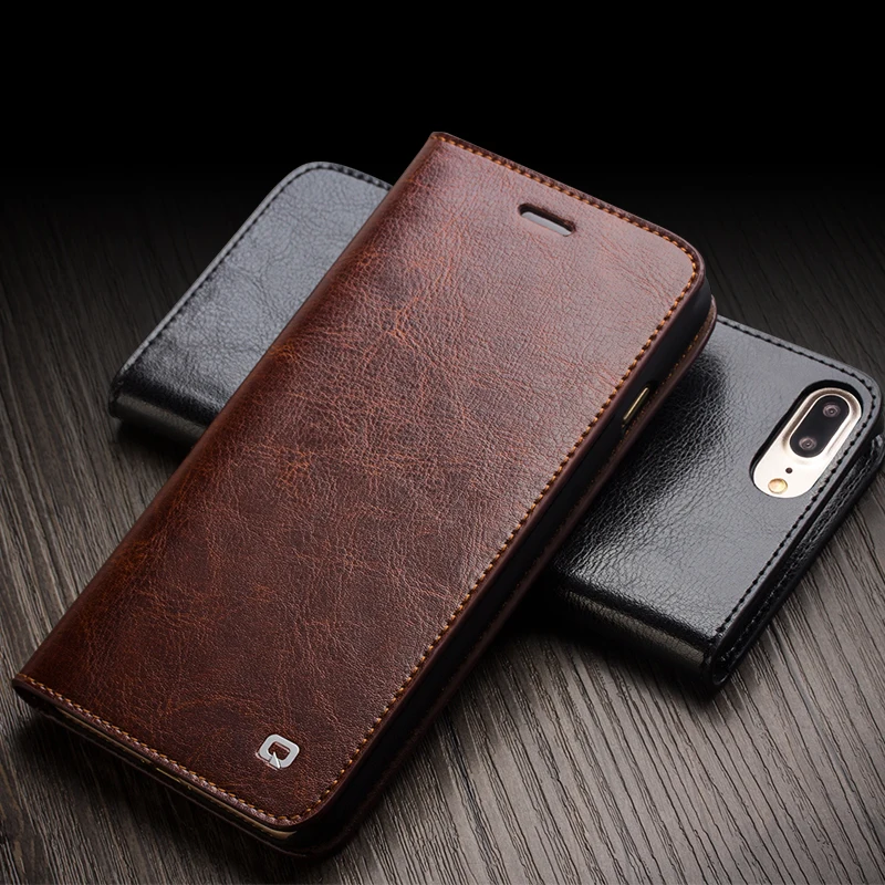 QIALINO Case for iPhone 7 Handmade Genuine Leather Wallet Case for iphone 7 plus luxury Ultra Slim Flip holster