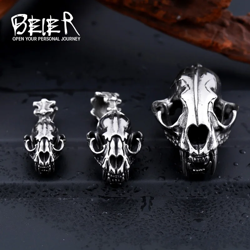 BEIER New 3D Machairodus Smilodon Dinosaur Head Pendants Stainless Steel Cool Fashion Unique Pedant High Quality BP8-096