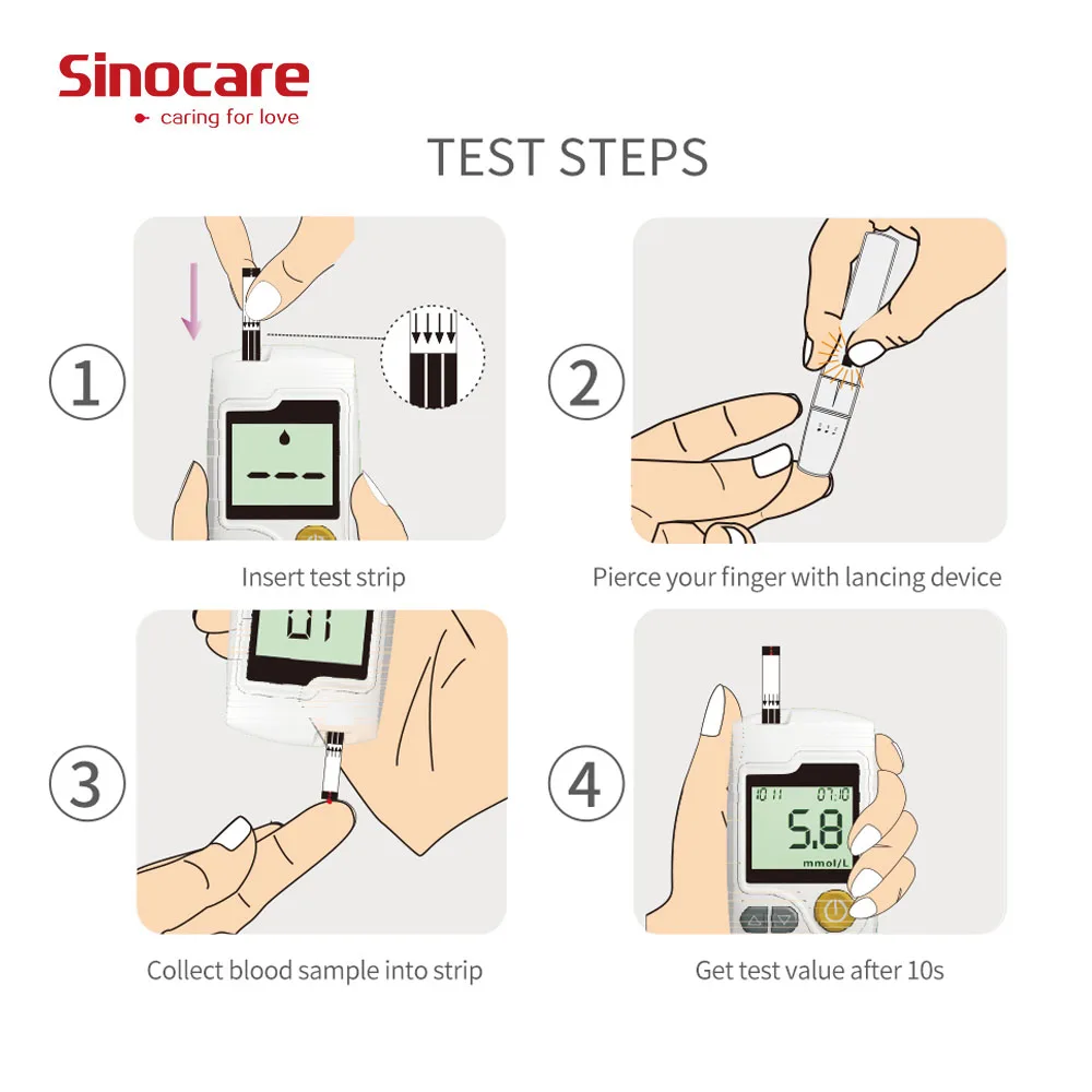 Sinocare Sannuo GA-3 Blood Glucose 50 Test Strips Bottled and 50 Lancets for Diabetes