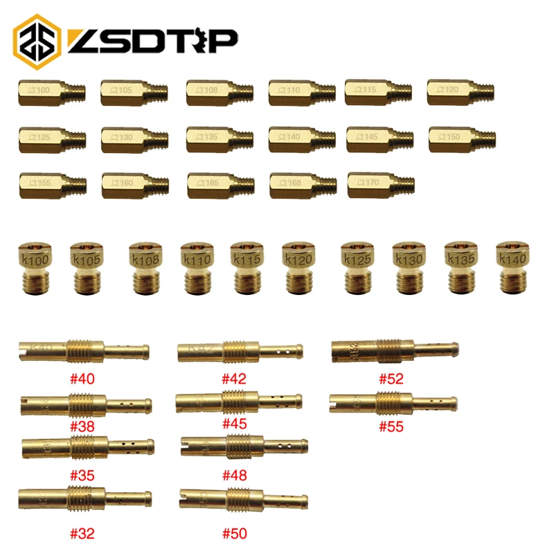 ZSDTRP 10pcs Motorcycle Carburetor Main Jet Kit Set Slow/Pilot Jet Main Injectors Nozzle For PWK PE Mikuni OKO Keihin KOSO Carb