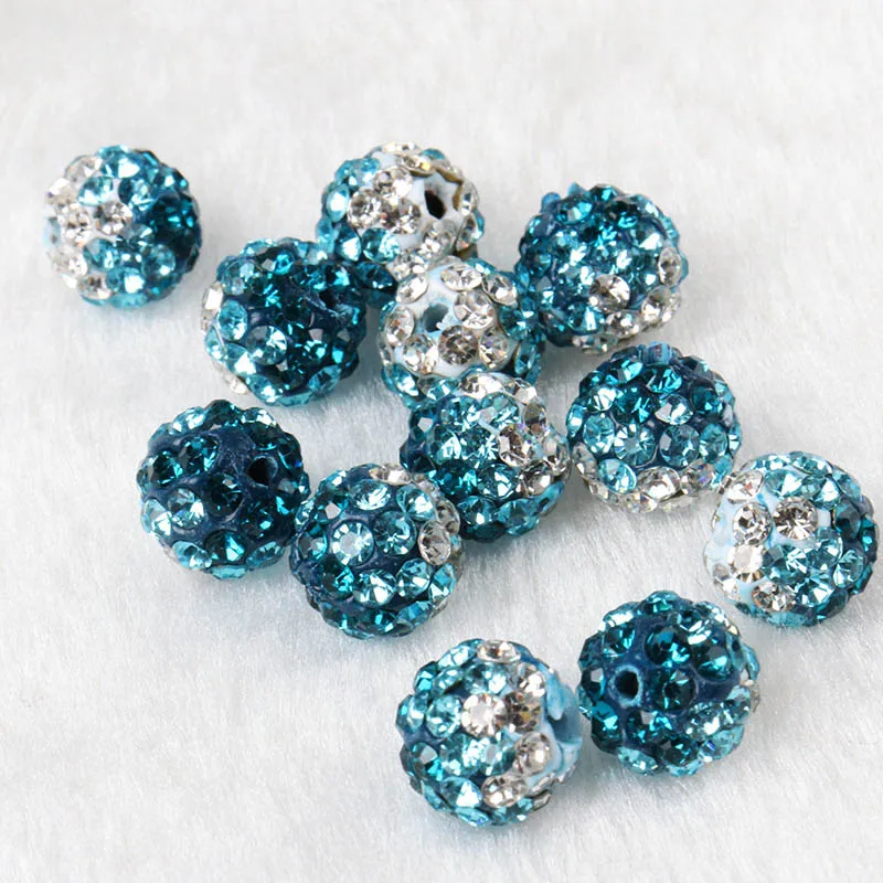 10mm Blue White Clay Paved Crystal Disco Rhinestone Ball Shape Beads DIY For Bracelet jewelry making 10pcs/lot