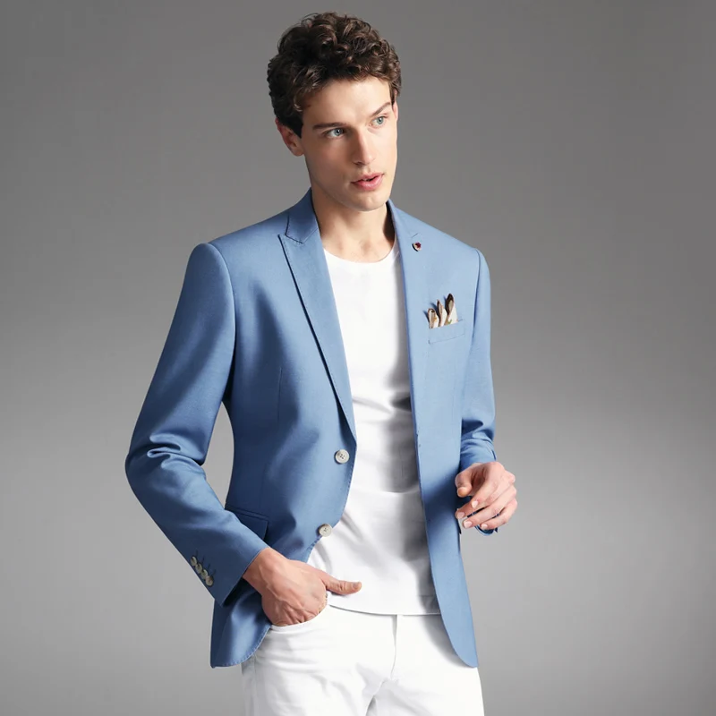 New Arrival Mens Summer Autumn Men Blazer Wedding Business Single Breasted 2 Buttons Light Blue Causal Party Wear Plus Size