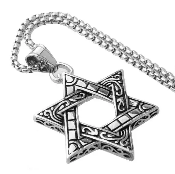 GNAYY Jewelry Necklace Chain Stainless steel Jewish star of David Pendant For Mens Gifts 3mm 24 inch box chain