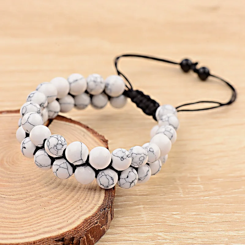 Classic Natural Stone Bracelet Men Femme Charm Yoga Black Lava&Turquoises Double Layer Woven Bracelet Homme Women ABK034