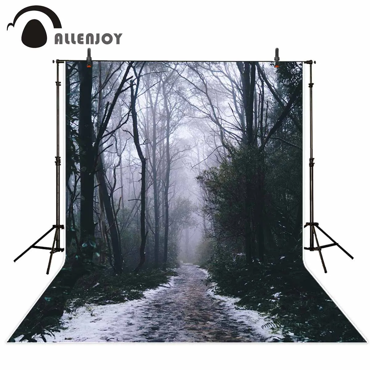 Allenjoy photography backdrop for photo studio winter forest path misty snow fog trees photo background shoots photophone