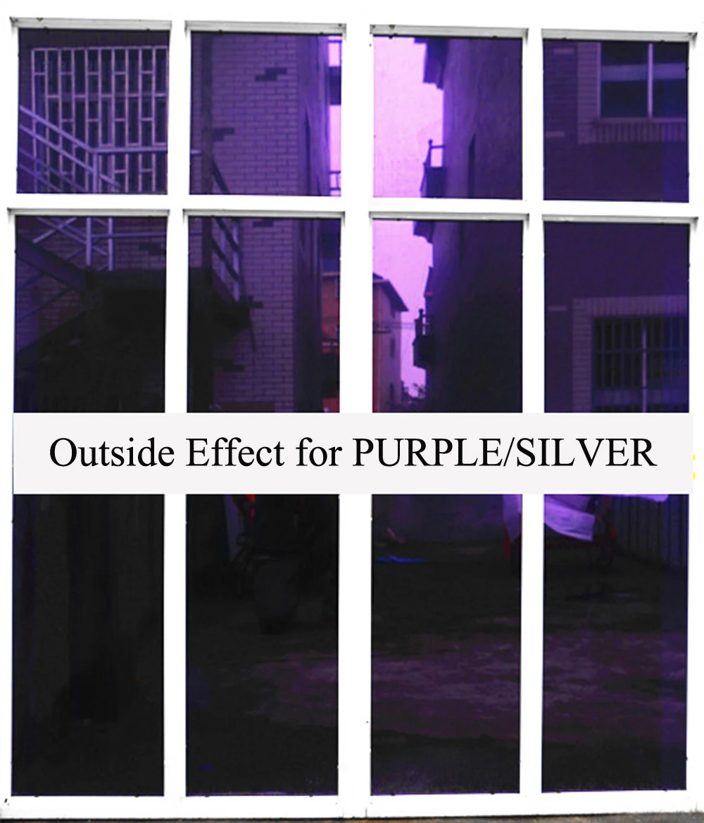 Purple Silver Mirror Window Film, Insulation Solar Tint Stickers, UV Reflective, One Way Privacy, Protection Film for Glass