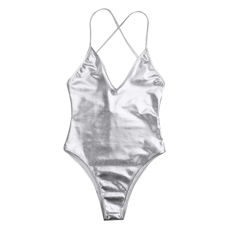 Women\'s Shiny Monokini Swimsuit Thong Swimwear Thong Swimming Suit Bodycon Swim Bodysuit Gymnastics Leotard Ballet Dance Costume