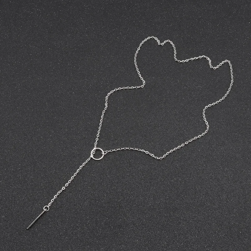 Aihua Minimalistische Halskette mit rundem Stab-Anhänger für Frauen, Schlüsselbein-Halskette, lange Kette, Modeschmuck, Statement-Geschenke für Mädchen – Detail 12