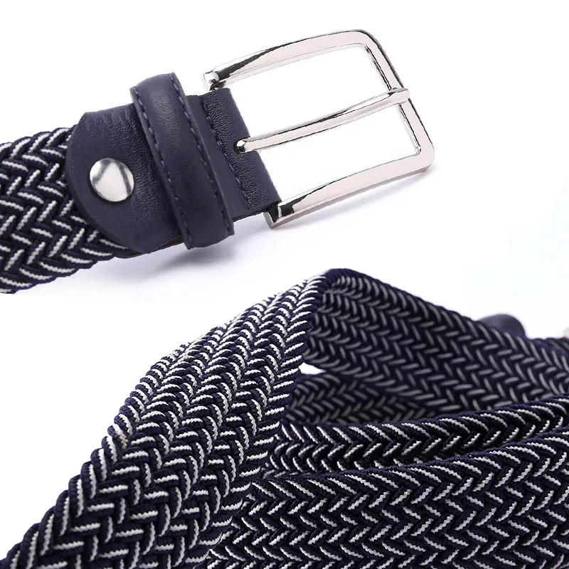 Mixed Color Elastic Belt Men Woven Elastic Stretch Belt Braided Knitted Stretch Belt With Covered Buckle1-3/8\