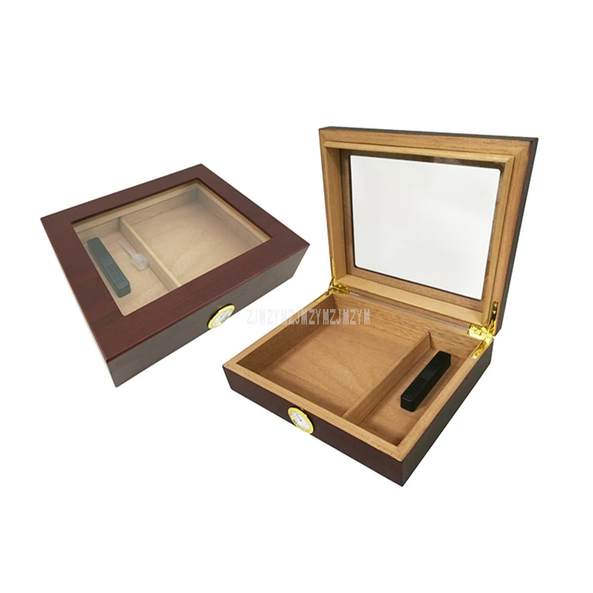 

1PC Transparent Skylight Cedar Wood Wooden 1-25 Cigars Storage Box Smoking Cigar Moisturizing Humidor With Hygrometer Humidifier