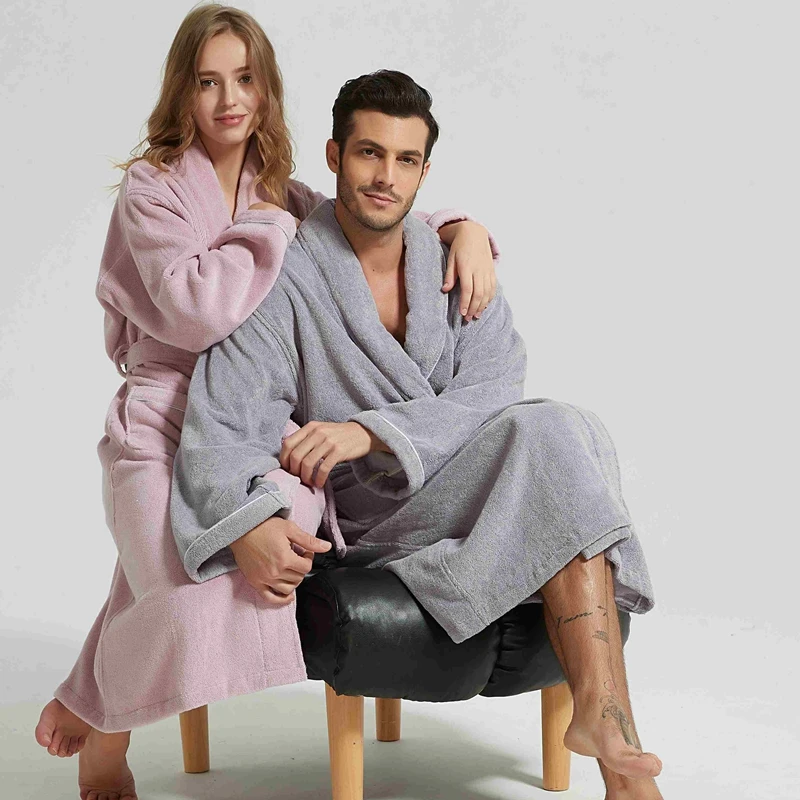 Summer 100% Bathrobe Men Hooded Autumn Winter Thick Long Warm Sleepwear Men's Robe Thicken Bathrobe Nightgown Home Clothes White