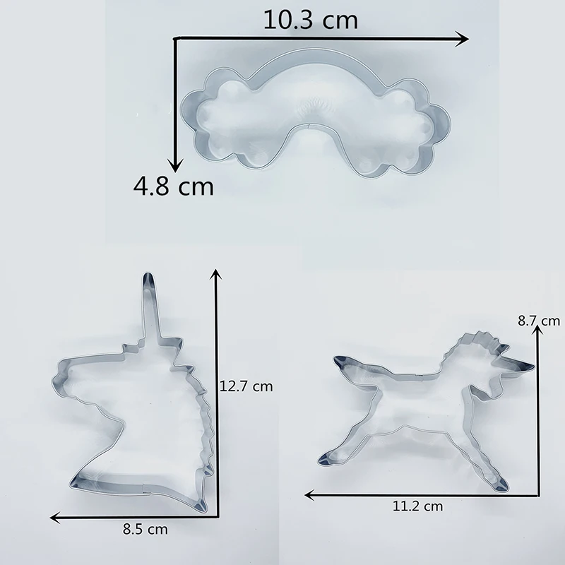 KENIAO Unicorn Cookie Cutters Set for Party - 3 Piece - Unicorn Head, Unicorn Whole and Rainbow Cutter - Stainless Steel