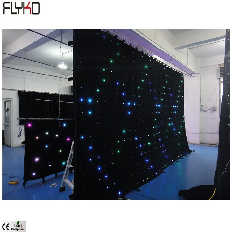 Flyko LED Twinkle Cloth Wedding Party Backdrop Lights P100mm 4x4m flexible led video curtain used in wedding decoration