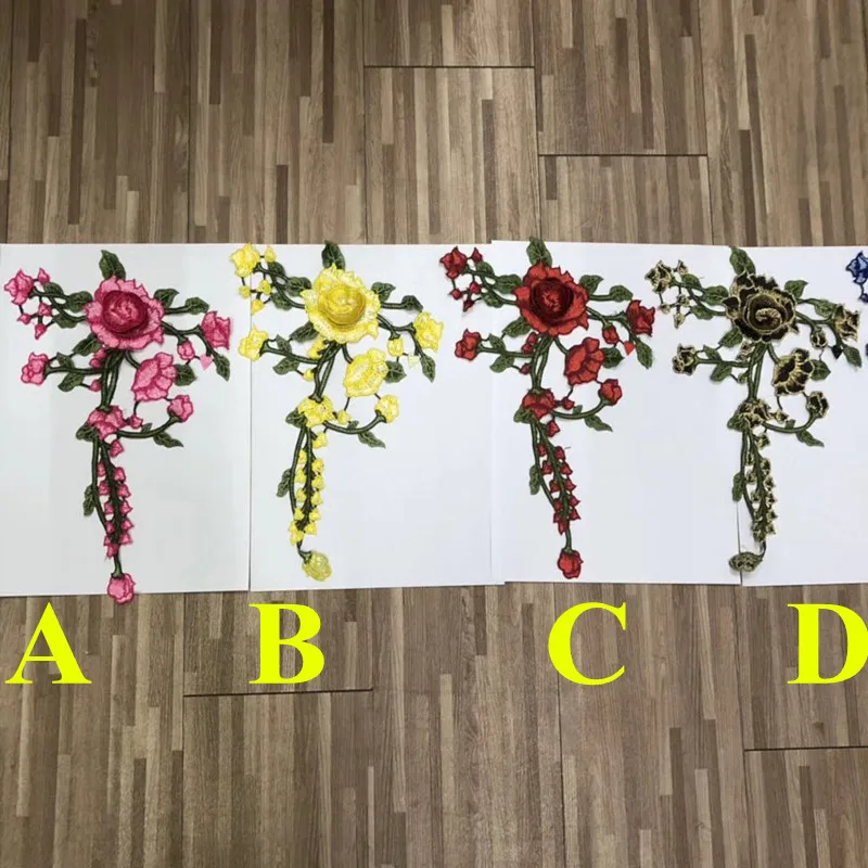 Dyed yarn polyester embroidery 29.5cm*19cm guipure flower patch,embroidery flora applique,7 colors available,HFXP-171217A