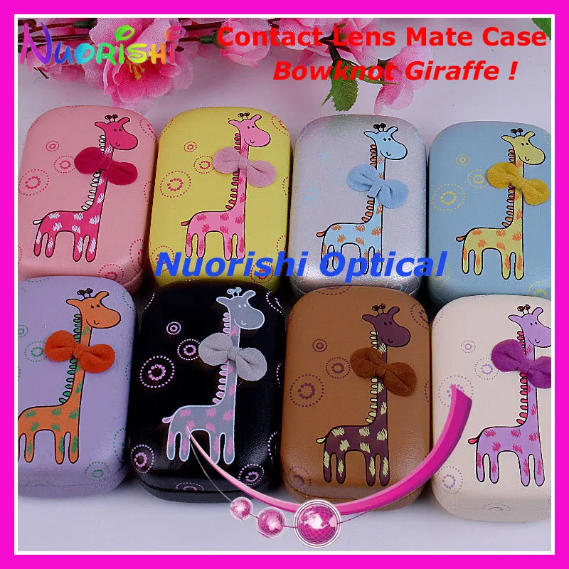 10pcs Bowknot Giraffe design Contact Lens Case with Mirror C803 contact lens mate box Free Shipping