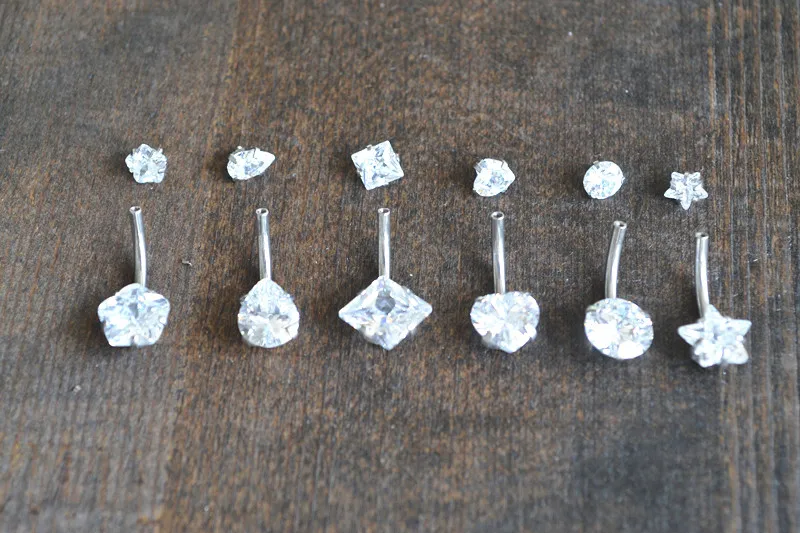 50pcs 14g Surgical Steel Double CZ internally Threaded Navel Belly Button Navel Body Piercing Jewelry Round/Heart/Star/Square