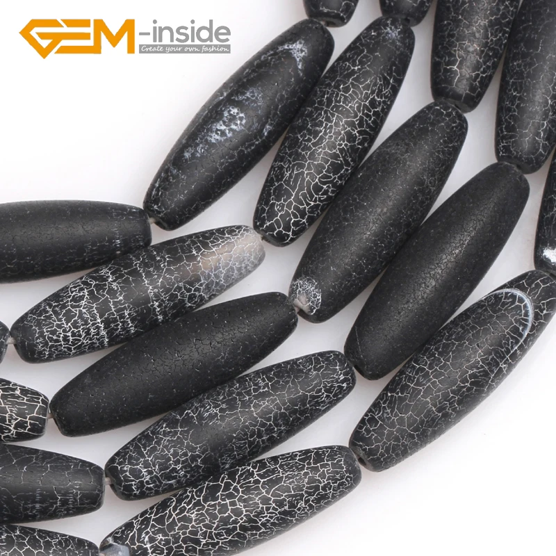 8x25mm Oval Egg Shape Natural Black Agates Stone Loose Beads for Jewelry Making DIY Beads Strand 15 Inches GEM-inside