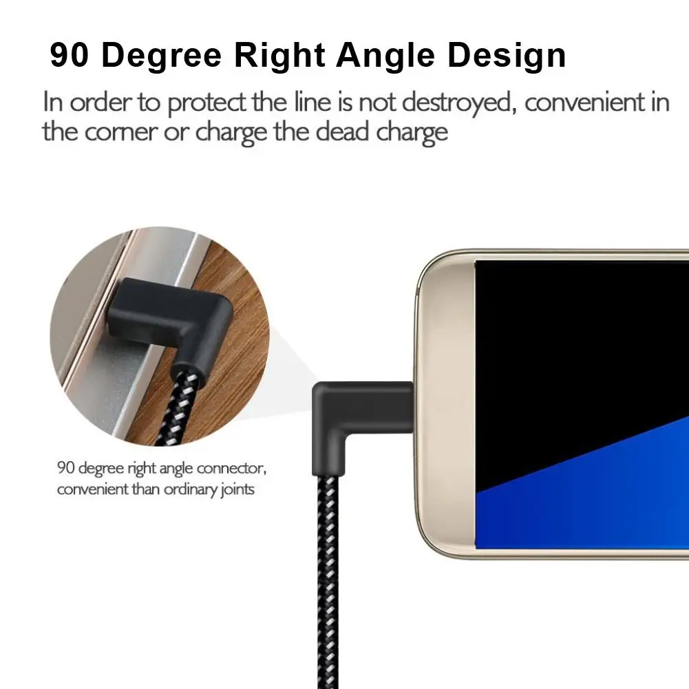 

New Arrival 0.2/1/2m 2.4A 90 Degree Type-C to USB Data Transfer Phone Tablet Charge Cable