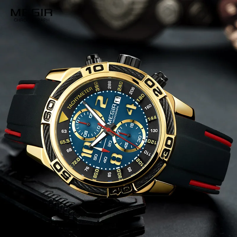 Megir Sports Watch Men Top Brand Luxury Chronograph Quartz Wrist Watches Silicone Bracelet Military Relogio Masculino Clock 2045