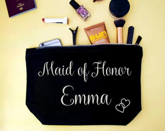 Personalized wedding Bride maid of honour Make Up makeup comestic Canvas Bags bridesmaid toiletry zipper pouches travel kits