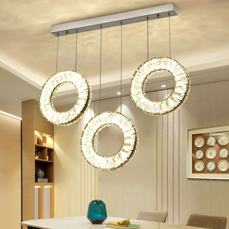 Ring Modern Pendant Lamp Creative LED Pendant Lights Home Lighting Fixtures Crystal Lampen Three-color dimmable Light Hanglamp