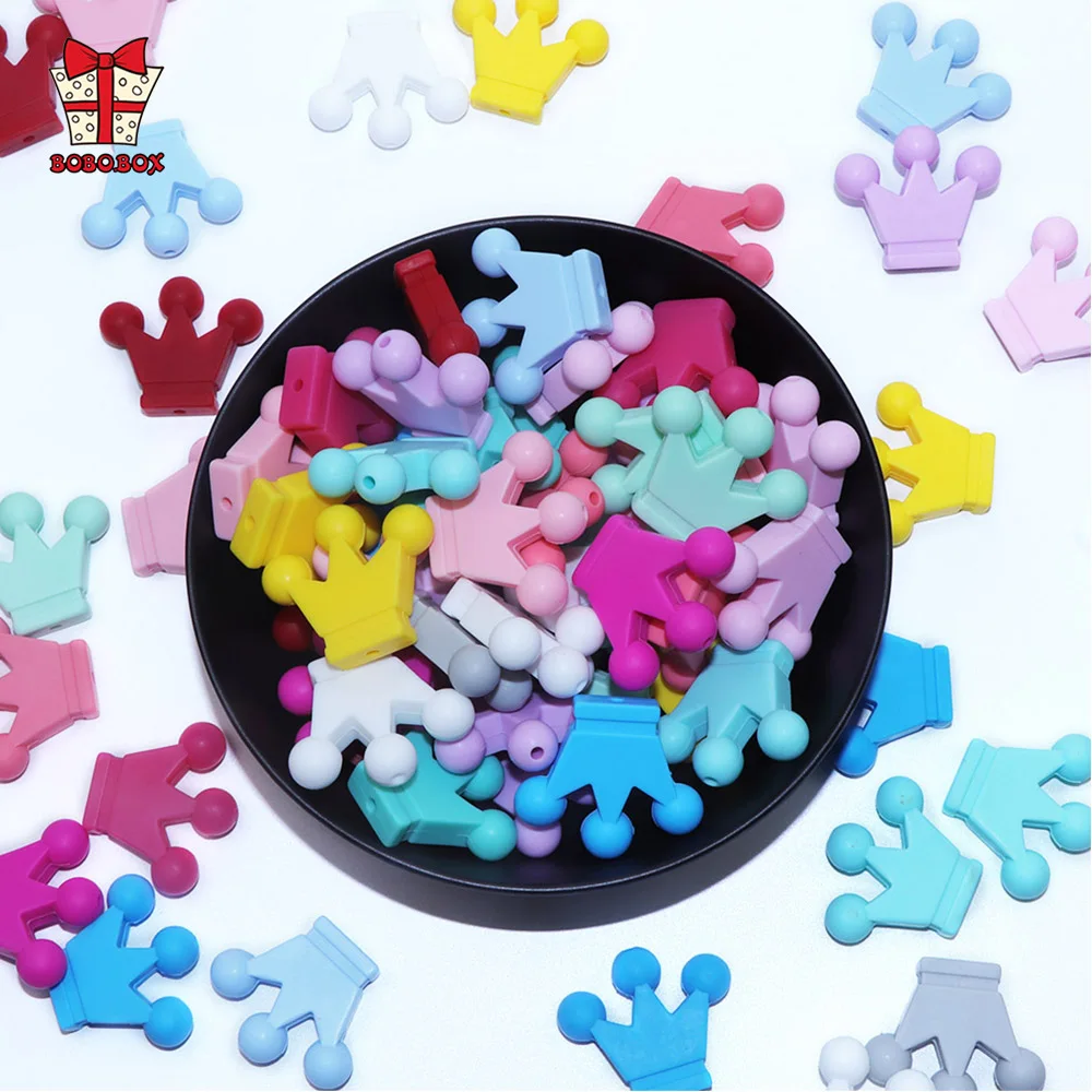 BOBO.BOX 100Pcs/lot Crown Silicone Beads Baby Teether Silicone Teething Beads For DIY Necklace Bracelet Pacifier Chain Teethers