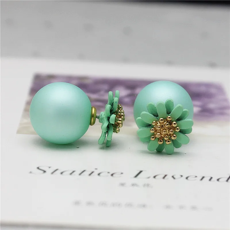 2019 hot design fashion brand summer style elegant Daisy jewelry double side stud earrings for women big beads Flowers earrings