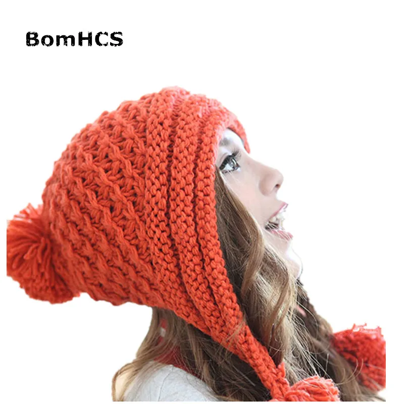 BomHCS Korean Style Fashion Women\'s Winter Warm Beanie 100% Handmade Knit Hedge Flower Hat