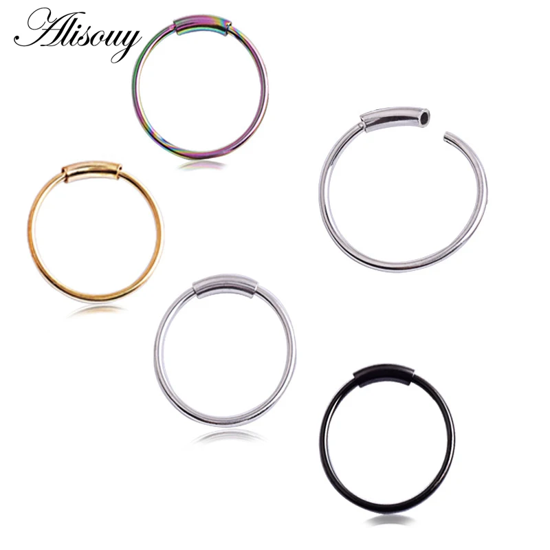 Alisouy New Arrival Stainless Steel 1pc 22G Nose Ring Rings Fake Septum Clicker Body Jewelry Piercing Suspension Clip On Jewelry