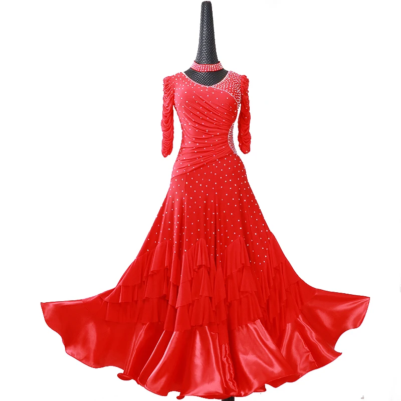 Dame Anpassen Ballroom Dance Kleid Mädchen Walzer Tango Tanzen Kleider Weibliche Flamenco Ballroom Dance Compitition Kostüme D0396