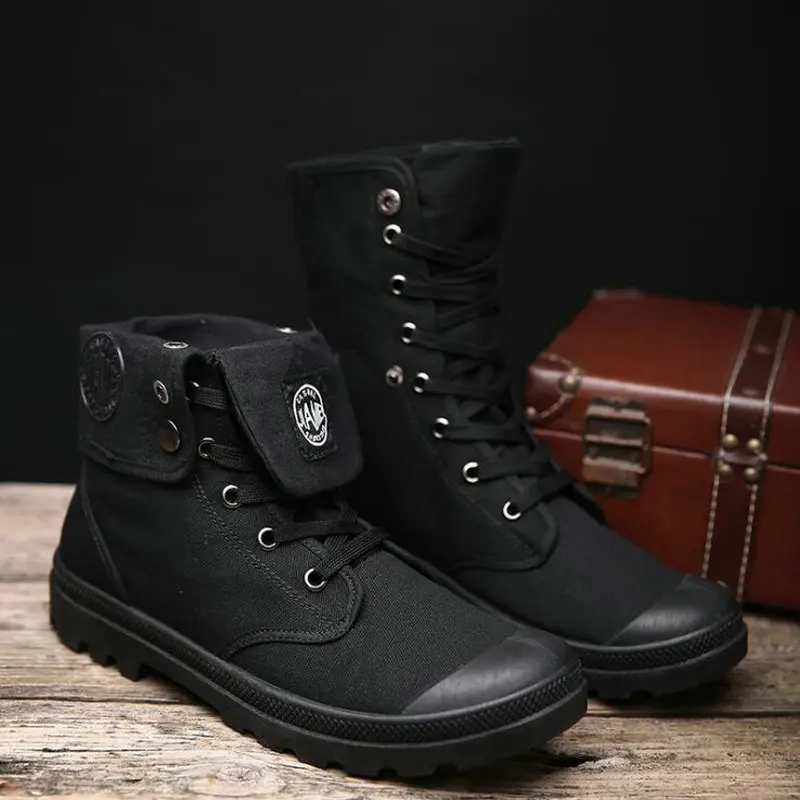 New Brand Mens shoes short boots High Top ankle Retro Male All Black Canvas desert boots work motorcyle Shoes VV-10Z