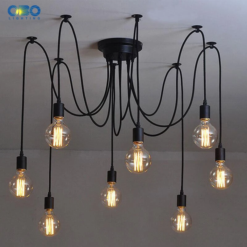 Imagem -03 - Diy Cabo Preto Vintage Várias Fontes de Luz Lâmpada Pingente Simples Sala de Jantar e Café Luzes Fio Aranha Luzes m a 2m