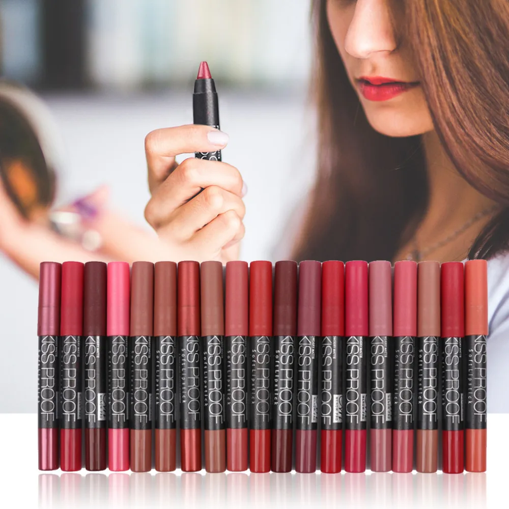 Lápiz labial resistente al agua de larga duración MN, lápiz labial a prueba de beso, cosméticos, 19 colores, nuevo en caja, maquillaje de labios, 120 unids/lote, envío gratuito por DHL