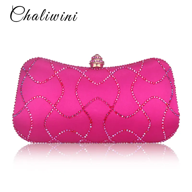 

New style Diamond Women Clutches Ladies Evening Bags Girl Party Wedding Purse Noble Royal Pink HandBags Clutch Bag With Chain