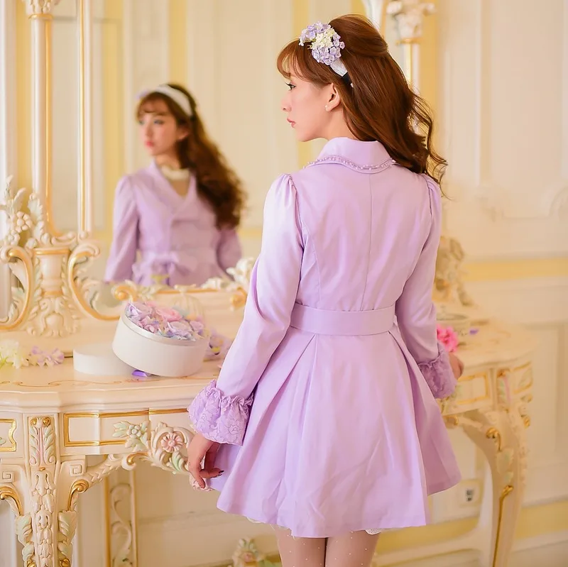 Princess sweet purple coat Candy rain bow decoration flower Embroidery Double-breasted Sweet style Japanese design  C16CD6129