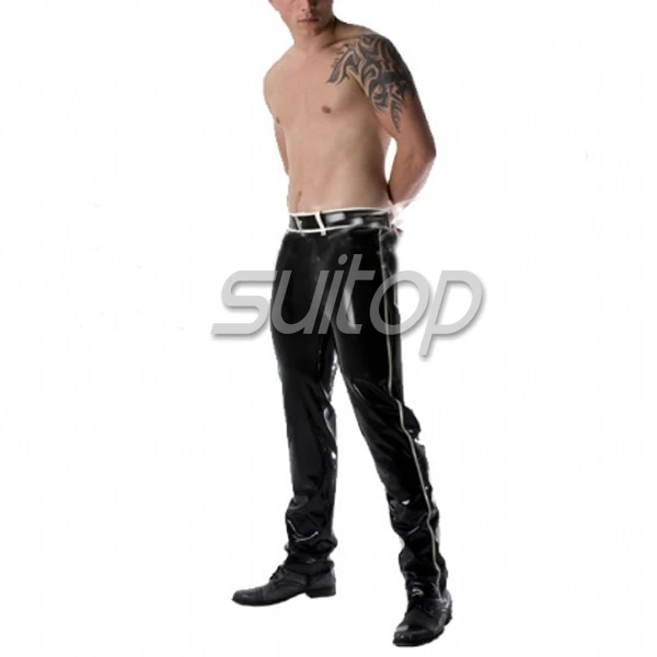 Suitop free shipping latex jeans back pocket  with latex belt 0.6mm thicker latex made