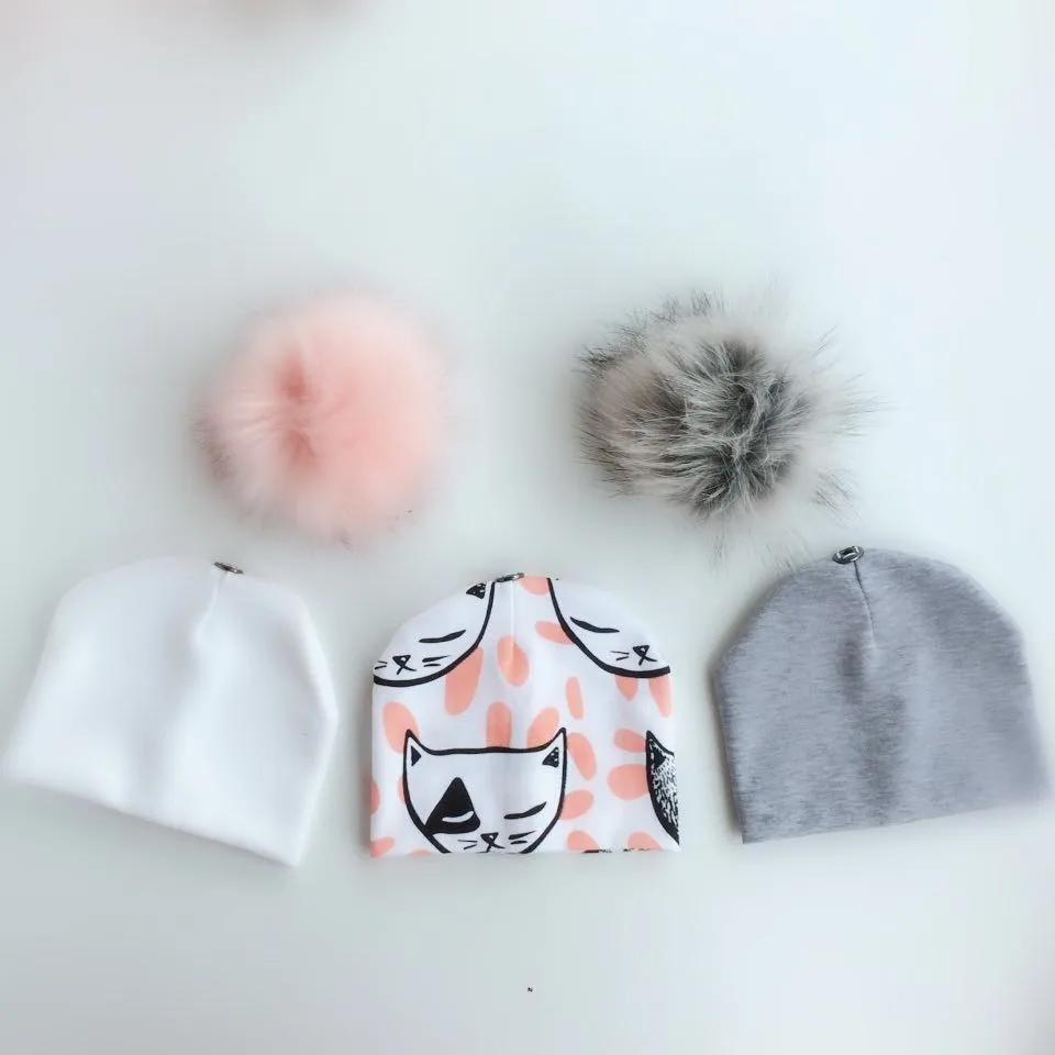 3 piece /set newborn baby animal cat children's hat with faux fur pom pom photograph props stuff for boy and girls born set kids