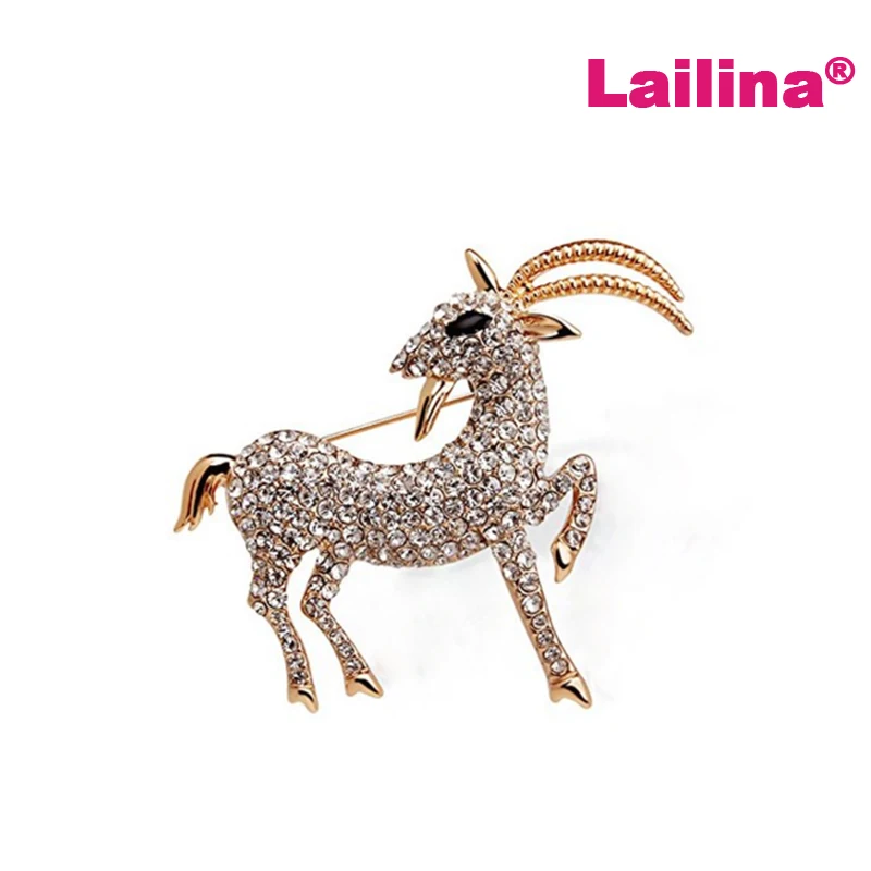 

50pcs/lot Free Shipping Luxury High Quality Rose Gold Plating And Clear Rhinestone Goat Brooch For Decoration