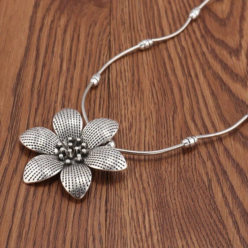 Seblasy Vintage Bohemian Big Flower Statement Necklaces & Pendants for Women Jewelry Accessories Tibet Silver Color Bijuterias