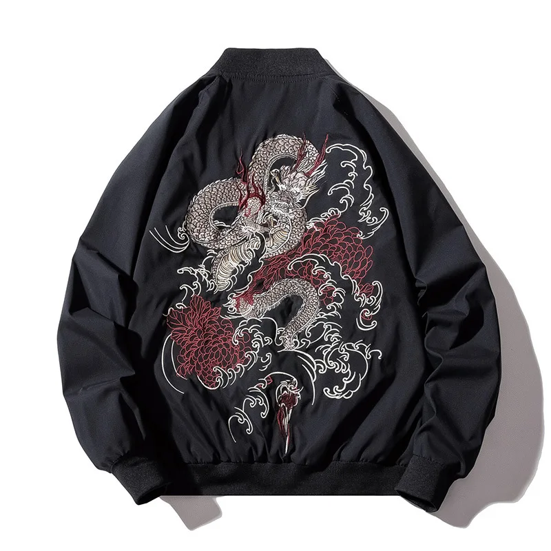 

Bomber Jacket Men Chinese Dragon Embroidery Pilot Jacket Retro Punk Hip Hop Jacket Youth Streetwear High Street Hipster