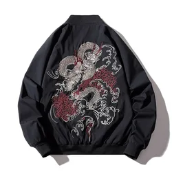 Bomber Jacket Men Chinese Dragon Embroidery Pilot Jacket Retro Punk Hip Hop Jacket Autumn Youth Streetwear High Street Hipster